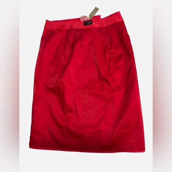 J.CREW Collection Red Laminated Linen Wrap Midi Skirt Size 16 Glossy High Rise - Picture 7 of 15